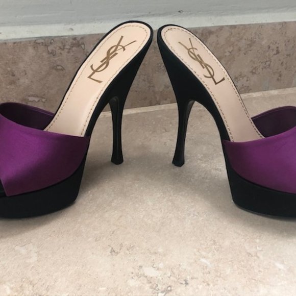 YSL Lola Satin Evening Sandals Mules/Slides - Picture 6 of 7